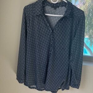 Adrianna Papell Navy and White Geometric‎ Button Down Shirt